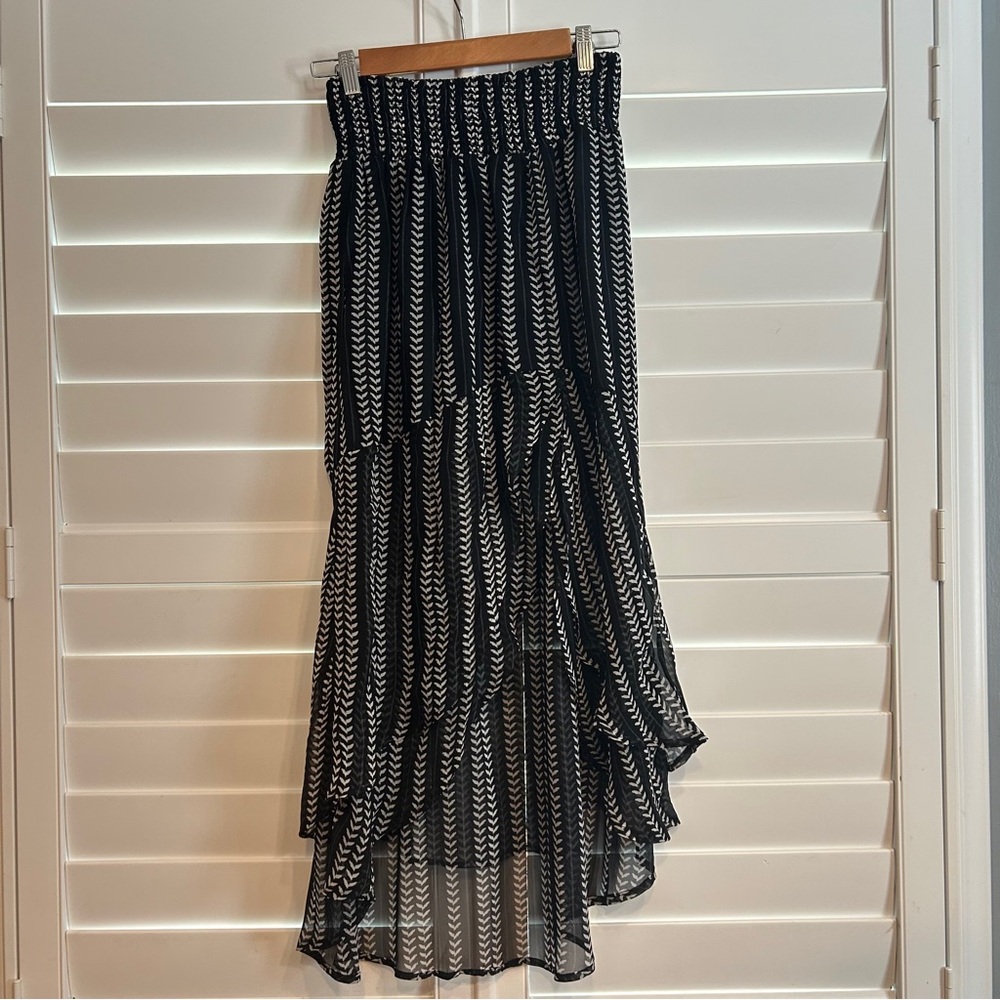 Muche Et Muchette Tiered Ruffled Sheer Elastic Waist Skirt Black White One Size